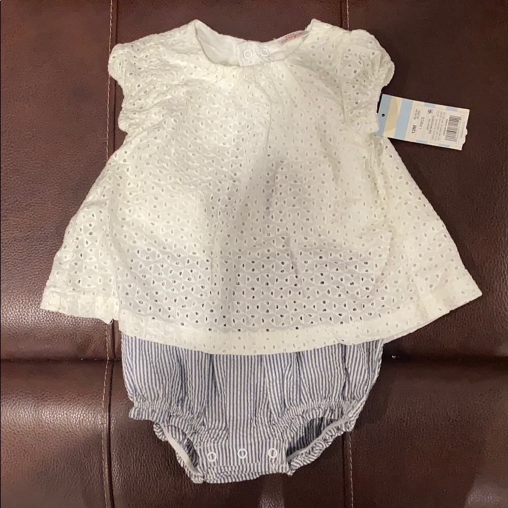 Eyelet and pinstripe romper